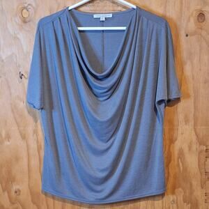 Green Envelope Shirt Women Medium Blue Gray Drape Neck Classiccore Office Summer